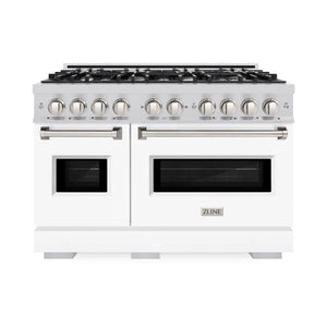 ZLINE - 48 in. 6.7 cu. ft. Classic Double Oven Gas Range with 8 Burner Cooktop in Stainless Steel with White Matte Doors