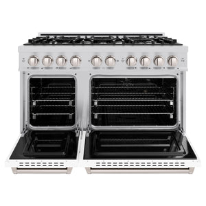 ZLINE - 48 in. 6.7 cu. ft. Classic Double Oven Gas Range with 8 Burner Cooktop in Stainless Steel with White Matte Doors