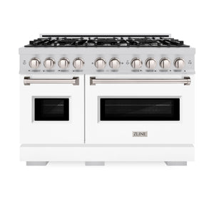 ZLINE - 48 in. 6.7 cu. ft. Classic Double Oven Gas Range with 8 Burner Cooktop in Stainless Steel with White Matte Doors