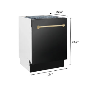 ZLINE - 36" Autograph Edition Kitchen Package with Black Stainless Steel Dual Fuel Range, Range Hood and Dishwasher with Champagne Bronze Accents