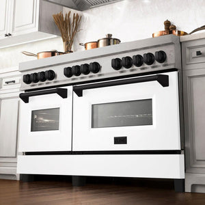 ZLINE - Autograph Edition 60 in. 7.4 cu. ft. Legacy Dual Fuel Range with 9 Burner Gas Cooktop and 2 Electric Convection Ovens in Stainless Steel with White Matte Doors and Matte Black Accents