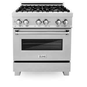 ZLINE - 30 in. Kitchen Package with Satin Stainless Steel Dual Fuel Range and Convertible Vent Range Hood