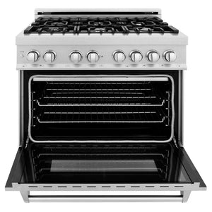 ZLINE - 36 in. Kitchen Package with Satin Stainless Steel Dual Fuel Range and Convertible Vent Range Hood