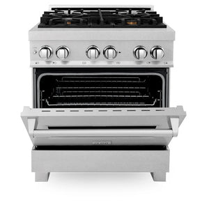 ZLINE - 30 in. 4.0 cu. ft. Legacy Dual Fuel Range with Gas Cooktop and Electric Convection Oven in Satin Stainless Steel with 4 Brass Burners