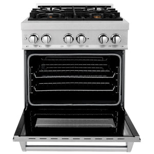 ZLINE - 30 in. 4.0 cu. ft. Legacy Dual Fuel Range with Gas Cooktop and Electric Convection Oven in Satin Stainless Steel with 4 Brass Burners