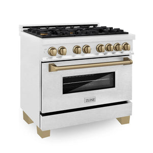 ZLINE - Autograph Edition 36 in. 4.6 cu. ft. Legacy Dual Fuel Range with 6 Burner Gas Cooktop and Electric Convection Oven in Satin Stainless Steel and Champagne Bronze Accents