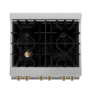 ZLINE - Autograph Edition 30 in. 4.0 cu. ft. Legacy Dual Fuel Range with 4 Burner Gas Cooktop and Electric Convection Oven in Satin Stainless Steel with White Matte Door and Champagne Bronze Accents
