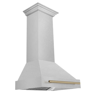 ZLINE - Autograph Edition 30 in. Satin Stainless Steel Wall Mount Range Hood with Champagne Bronze Handle