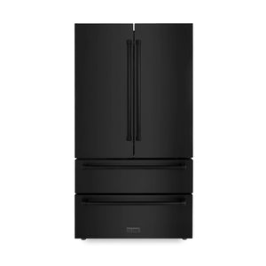 ZLINE - Kitchen Package with Black Stainless Steel Refrigeration, 36" Dual Fuel Range, 36" Range Hood, Microwave Drawer, and 24" Tall Tub Dishwasher