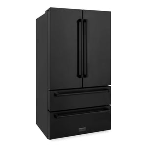 ZLINE - Kitchen Package with Black Stainless Steel Refrigeration, 36" Dual Fuel Range, 36" Range Hood, Microwave Drawer, and 24" Tall Tub Dishwasher