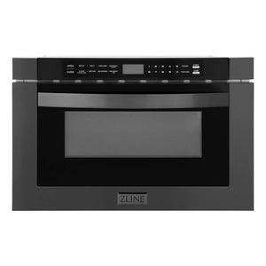 ZLINE - Kitchen Package with Black Stainless Steel Refrigeration, 36" Dual Fuel Range, 36" Range Hood, Microwave Drawer, and 24" Tall Tub Dishwasher