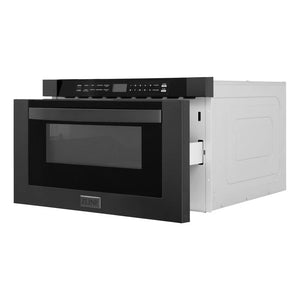 ZLINE - Kitchen Package with Black Stainless Steel Refrigeration, 36" Dual Fuel Range, 36" Range Hood, Microwave Drawer, and 24" Tall Tub Dishwasher