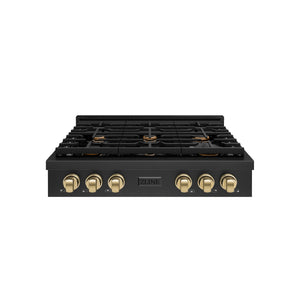 ZLINE - 36 in. Autograph Edition Paramount Gas Rangetop with 6 Burners and Porcelain Cooktop in Black Stainless Steel with Champagne Bronze Accents (SRTBZ-36-CB)