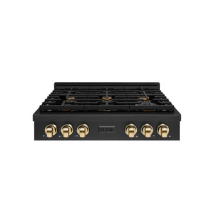 ZLINE - 36 in. Autograph Edition Paramount Gas Rangetop with 6 Burners and Porcelain Cooktop in Black Stainless Steel with Polished Gold Accents