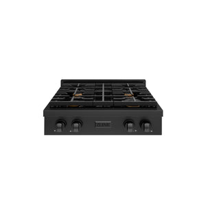 ZLINE - 30 in. Paramount Gas Rangetop with 4 Brass Burners and Porcelain Cooktop in Black Stainless Steel