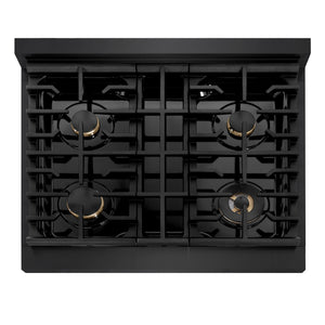 ZLINE - 30 in. Paramount Gas Rangetop with 4 Brass Burners and Porcelain Cooktop in Black Stainless Steel