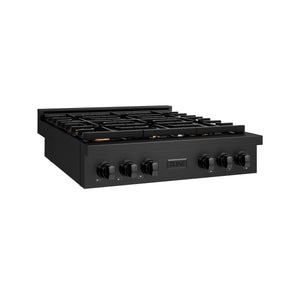 ZLINE - 36 in. Paramount Gas Rangetop with 6 Brass Burners and Porcelain Cooktop in Black Stainless Steel