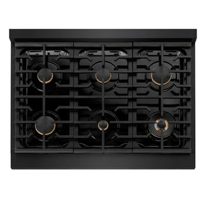 ZLINE - 36 in. Paramount Gas Rangetop with 6 Brass Burners and Porcelain Cooktop in Black Stainless Steel