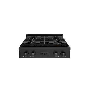 ZLINE - 30 in. Paramount Gas Rangetop with 4 Burners and Porcelain Cooktop in Black Stainless Steel