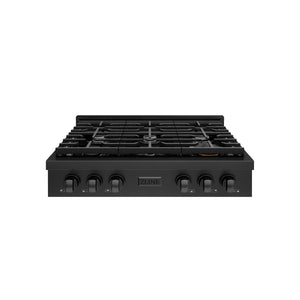 ZLINE - 36 in. Paramount Gas Rangetop with 6 Burners and Porcelain Cooktop in Black Stainless Steel