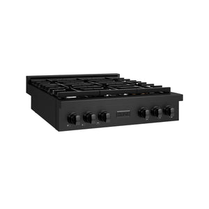 ZLINE - 36 in. Paramount Gas Rangetop with 6 Burners and Porcelain Cooktop in Black Stainless Steel