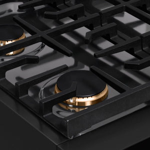 ZLINE - 30 in. Autograph Edition Paramount Gas Rangetop with 4 Burners and Porcelain Cooktop in Black Stainless Steel with Champagne Bronze Accents