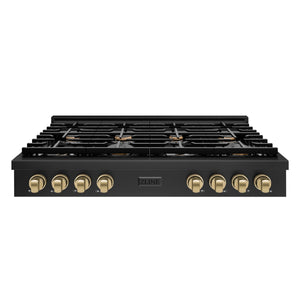 ZLINE - 48 in. Autograph Edition Paramount Gas Rangetop with 8 Burners and Porcelain Cooktop in Black Stainless Steel with Champagne Bronze Accents