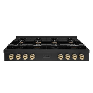 ZLINE - 48 in. Autograph Edition Paramount Gas Rangetop with 8 Burners and Porcelain Cooktop in Black Stainless Steel with Polished Gold Accents