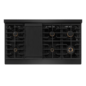 ZLINE - 48 in. Autograph Edition Paramount Gas Rangetop with 8 Burners and Porcelain Cooktop in Black Stainless Steel with Polished Gold Accents
