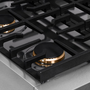 ZLINE - 30 in. Paramount Gas Rangetop with 4 Brass Burners and Porcelain Cooktop in Satin Stainless Steel