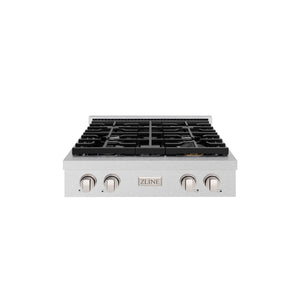 ZLINE - 30 in. Paramount Gas Rangetop with 4 Burners and Porcelain Cooktop in Satin Stainless Steel