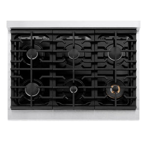 ZLINE - 36 in. Paramount Gas Rangetop with 6 Burners and Porcelain Cooktop in Satin Stainless Steel
