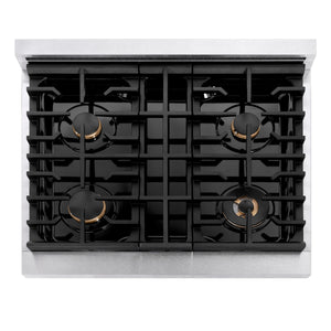 ZLINE - 30 in. Autograph Edition Paramount Gas Rangetop with 4 Burners and Porcelain Cooktop in Satin Stainless Steel with Champagne Bronze Accents