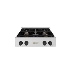 ZLINE - 30 in. Autograph Edition Paramount Gas Rangetop with 4 Burners and Porcelain Cooktop in Satin Stainless Steel with Matte Black Accents (SRTSZ-30-MB)