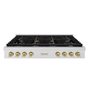 ZLINE - 48 in. Autograph Edition Paramount Gas Rangetop with 8 Burners and Porcelain Cooktop in Satin Stainless Steel with Champagne Bronze Accents