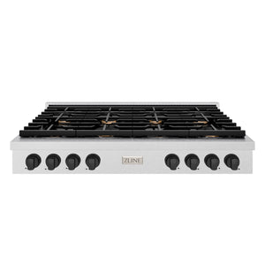 ZLINE - 48 in. Autograph Edition Paramount Gas Rangetop with 8 Burners and Porcelain Cooktop in Satin Stainless Steel with Matte Black Accents (SRTSZ-48-MB)