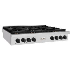 ZLINE - 48 in. Autograph Edition Paramount Gas Rangetop with 8 Burners and Porcelain Cooktop in Satin Stainless Steel with Matte Black Accents (SRTSZ-48-MB)