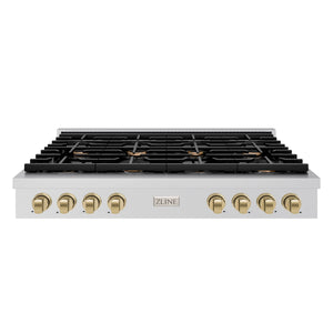 ZLINE - 48 in. Autograph Edition Paramount Gas Rangetop with 8 Burners and Porcelain Cooktop in Stainless Steel with Champagne Bronze Accents