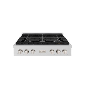 ZLINE - 36 in. Paramount Gas Rangetop with 6 Burners and Porcelain Cooktop in Stainless Steel