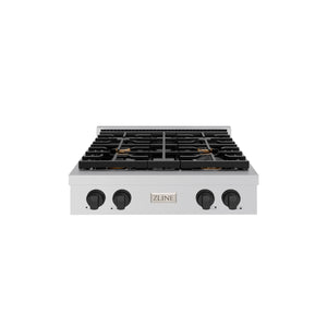 ZLINE - 30 in. Autograph Edition Paramount Gas Rangetop with 4 Burners and Porcelain Cooktop in Stainless Steel with Matte Black Accents