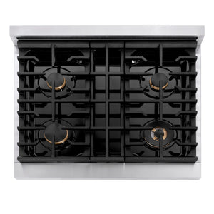 ZLINE - 30 in. Autograph Edition Paramount Gas Rangetop with 4 Burners and Porcelain Cooktop in Stainless Steel with Matte Black Accents