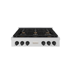ZLINE - 36 in. Autograph Edition Paramount Gas Rangetop with 6 Burners and Porcelain Cooktop in Stainless Steel with Matte Black Accents