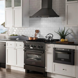 ZLINE - 30 in. 4.0 cu. ft. Legacy Dual Fuel Range with Gas Cooktop and Electric Convection Oven in Black Stainless Steel with 4 Brass Burners