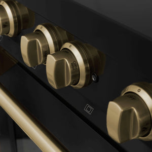 ZLINE - 30" Autograph Edition Kitchen Package with Black Stainless Steel Dual Fuel Range and Range Hood with Champagne Bronze Accents