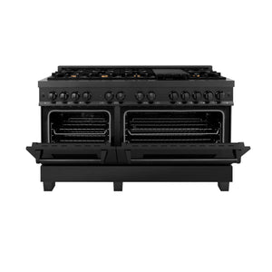 ZLINE - 60 in. 7.4 cu. ft. Legacy Dual Fuel Range with 9 Burner Gas Cooktop and 2 Electric Convection Ovens in Black Stainless Steel