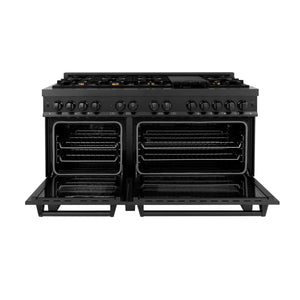ZLINE - 60 in. 7.4 cu. ft. Legacy Dual Fuel Range with 9 Burner Gas Cooktop and 2 Electric Convection Ovens in Black Stainless Steel