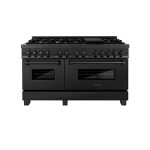 ZLINE - 60 in. 7.4 cu. ft. Legacy Dual Fuel Range with 9 Burner Gas Cooktop and 2 Electric Convection Ovens in Black Stainless Steel