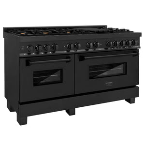 ZLINE - 60 in. 7.4 cu. ft. Legacy Dual Fuel Range with 9 Burner Gas Cooktop and 2 Electric Convection Ovens in Black Stainless Steel