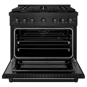 ZLINE - 36 in. 5.2 cu. ft. Paramount Dual Fuel Range with 6 Burner Gas Cooktop and Electric Convection Oven in Black Stainless Steel