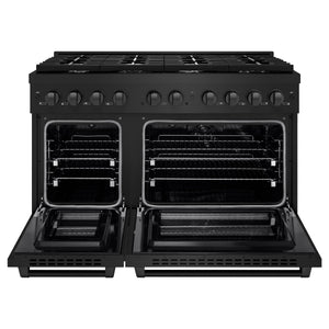 ZLINE - 48 in. 6.7 cu. ft. Paramount Double Oven Dual Fuel Range with 8 Burner Gas Cooktop in Black Stainless Steel (SDRB-48)
